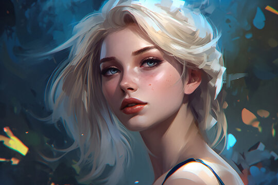 A digital painting of a woman with blonde platinum hair Generative Ai