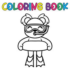 Coloring book cute koala bear diving - vector illustration.