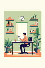 Fototapeta premium person working at a desk with a laptop and documents. It conveys professionalism and productivity in a modern business environment