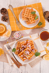 Waffles with jam and confetti. - 611723890
