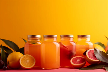 Summer frame juices, yellow pink background