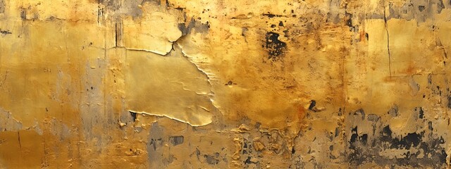 Distressed painted surface. Gold, brown, black antique and aged metal, wall. Vintage texture backdrop. Generative Ai.