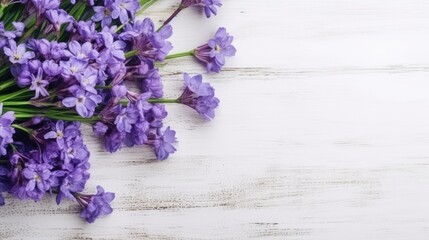 fresh lavender flowers on white wood table background, AI generative