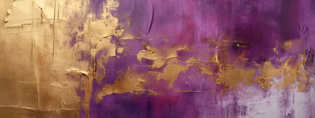 Distressed painted surface. Purple, violet and gold antique and aged metal, wall. Vintage texture backdrop. Generative Ai