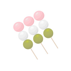 Asian dango food. Delicious dessert made of rice. Vector illustration