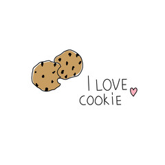 Poster, I love cookies. Delicious dessert in the style of hand drawing. Logo for the bakery.