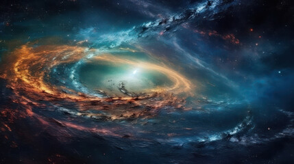 Night starry sky with galaxies and nebulas. Galaxy and deep space. Fantasy Universe sci-fi wallpaper. Generative AI
