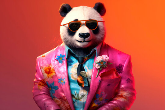 friendly and charismatic panda character involved in an everyday activity, animal influencer, animals banner, Generative AI