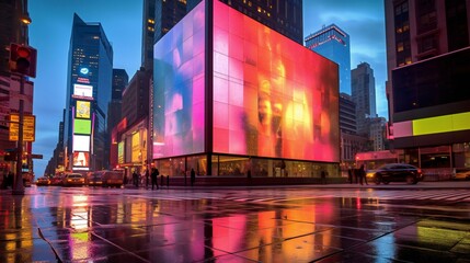 Fototapeta na wymiar Digital Art Exterior City Design, Large digital billboard, Smooth glass, RGB spectrum, LED light, Times Square, Dawn, Energetic, Urban - Generative AI
