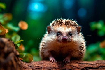 friendly and charismatic hedgehog character involved in an everyday activity, animal influencer, animals banner, Generative AI