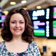 that perfectly embodies the spirit of the young business lady on the trading floor
made with data set - 611726836