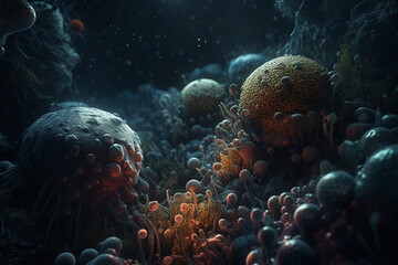 Naklejka premium Cancer. radiotherapy treatment. Reabilitation. Immunostimulation procedure, oncology patient having a chemotherapy, Idea of healthcare, oncology illness and medicine treatment.