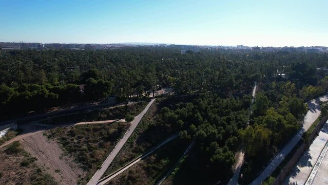 Aerial view above El Palmeral de Elche in the south of Spain