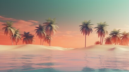 Naklejka na ściany i meble Minimal Retro Summer Palm Trees Background, Generative AI