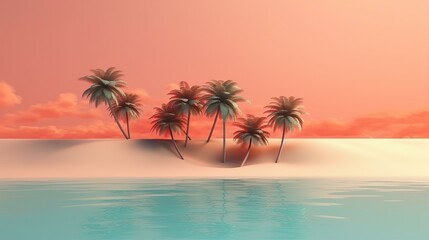 Plakat Palm Trees Minimal Summer Background, Generative AI