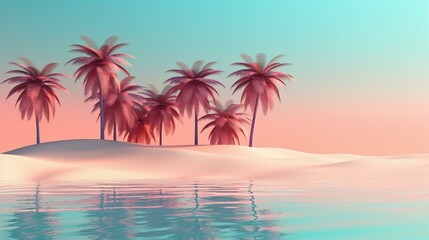 Obraz na płótnie Canvas Futuristic Summer Beach Palm Trees Background, Generative AI