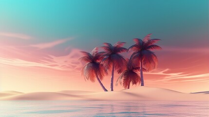 Fototapeta na wymiar Summer Beach Sky Gradient Palm Trees, Generative AI