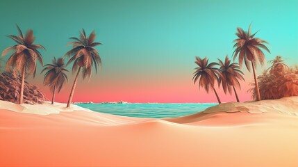 Fototapeta na wymiar Summer Desert Beach Palm Trees Background, Generative AI