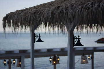 Sea view from under the thatched awning