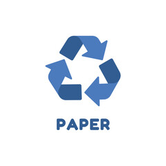 Vector paper recycling symbol color. Blue recycle symbol on white background.