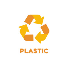 Vector plastic recycling symbol. Yellow recycle symbol on white background.