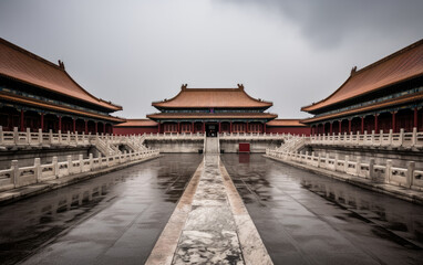 Forbidden City palace complex large groups of Chinese , Generative AI