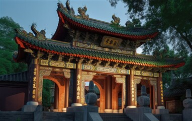 Naklejka premium Memorial gateway at Foshan Zumiao Park. Translation: 