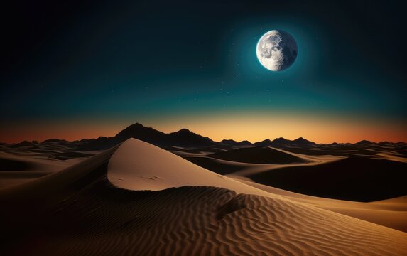 Night in desert with moon, Generative AI