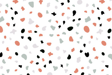 seamless patterns with different hand drawn shapes, White Terrazzo Wall Vector Seamless Pattern.
