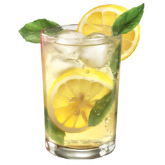 A refreshing glass of water with lemon and mint drink on a transparent background png isolated Generative Ai