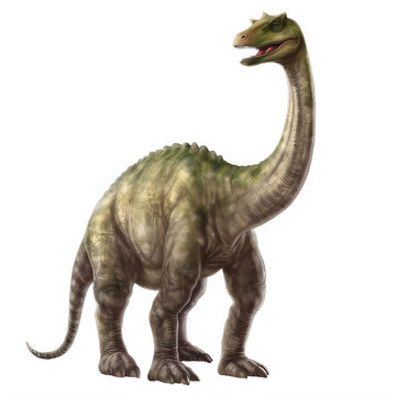 A brachiosaurus dinosaur with a long neck on a transparent background png isolated Generative Ai