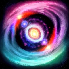 Abstract watercolor mandala cosmic circle digital paint