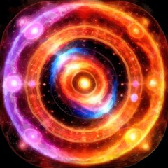 Abstract watercolor mandala cosmic circle digital paint