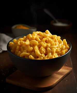 Huge bowl of cheesy macaroni and cheese created with Generative AI technology