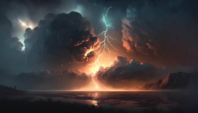 Lightning storm over Black sea near Feodosia
