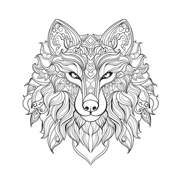 Wolf doodle ornament. Wild wolf face on white background pattern EPS 10 isolated vector illustration. Suitable for t-shirt printing.