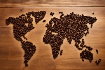Coffee Map, Coffee Beans Globe, Abstract Generative AI Illustration