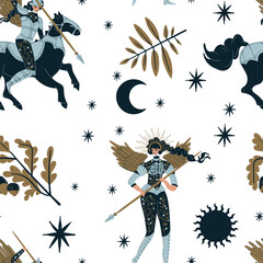 Old Norse Celtic seamless pattern Valkyrie female warrior