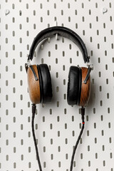 High-quality black and brown wooden acoustic headphones.