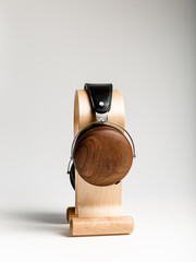 High-quality black and brown wooden acoustic headphones.