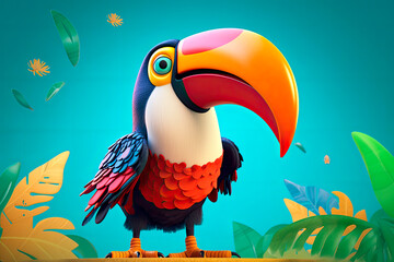 Obraz na płótnie Canvas friendly and charismatic toucan character involved in an everyday activity, animal influencer, animals banner, Generative AI