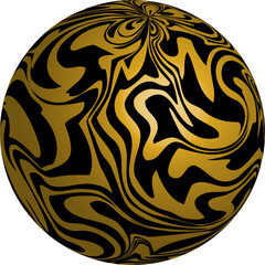 3d fancy gold and black sphere vector isolated. Abstract 3d sphere with gold and black liquid print