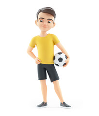 3d boy standing and holding soccer ball