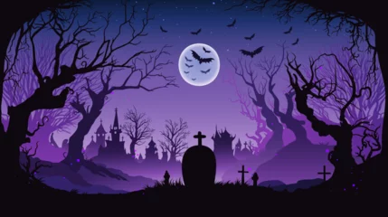 Schilderijen op glas Purple Cemetery halloween background banner © iryna