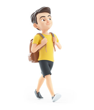 3d happy boy going to school