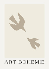 Abstract groovy posters dove of peace. Modern trendy Matisse minimal style. Hand drawn design for wallpaper, wall decor, print, postcard, cover, template, banner.