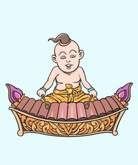 Thai children, Thai cartoons, Thai musical play. pop art retro hand drawn style vector design illustration.