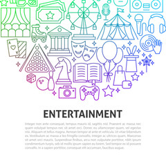Fototapeta na wymiar Entertainment Line Concept. Vector Illustration of Outline Design.