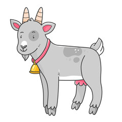 Cute goat character in cartoon doodle style. Vector isolated on white illustration.
