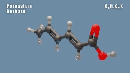 Potassium Sorbate Of C6H7O2K 3D Conformer Animated Render. Food Additive E202